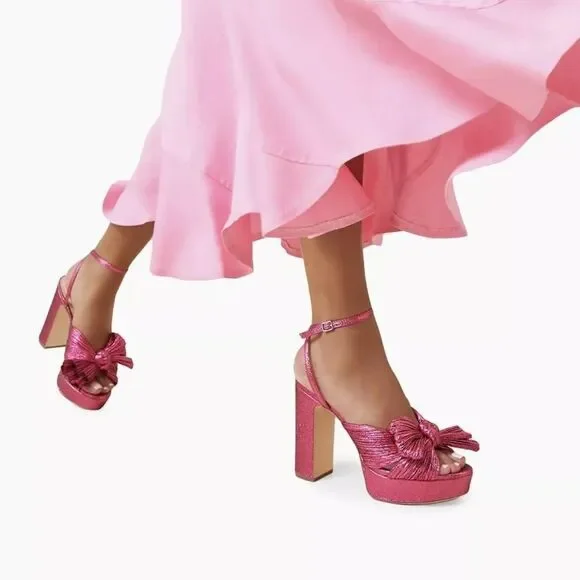 Loeffler Randall Natalia Pleated Bow Platform Sandals size 6
